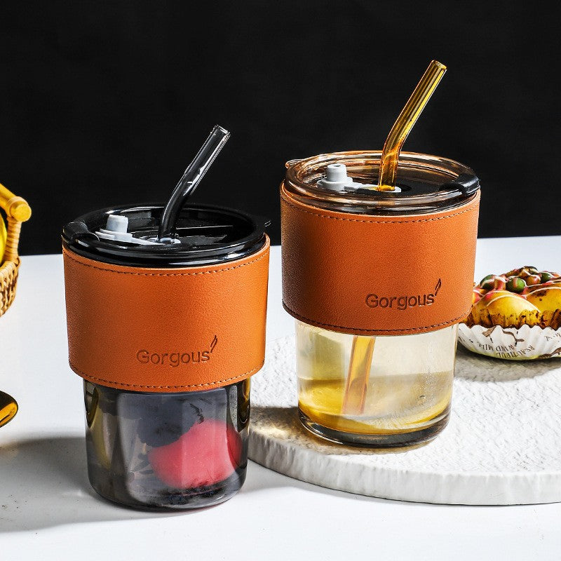 400Ml Leather Customized Glass Mug