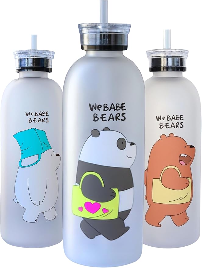 Water Bottles Cute Panda Bear Cup 1000ml with Straw Transparent Cartoon Water Bottle Drinkware Frosted Leak-proof Protein Shake