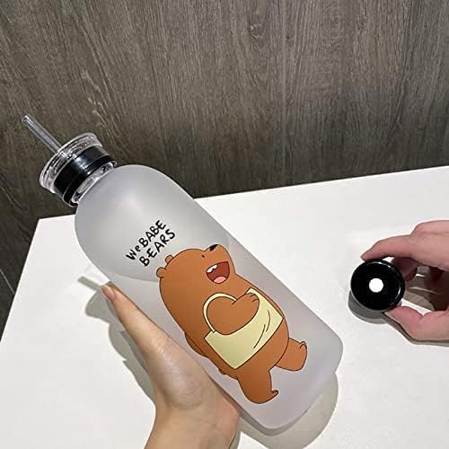 Water Bottles Cute Panda Bear Cup 1000ml with Straw Transparent Cartoon Water Bottle Drinkware Frosted Leak-proof Protein Shake