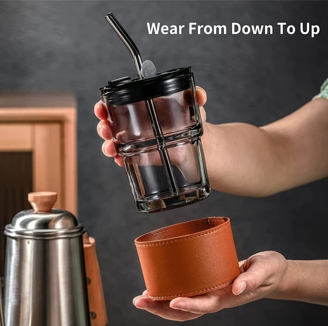 400Ml Leather Customized Glass Mug