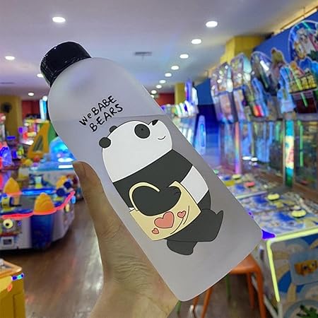 Water Bottles Cute Panda Bear Cup 1000ml with Straw Transparent Cartoon Water Bottle Drinkware Frosted Leak-proof Protein Shake