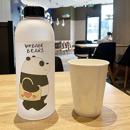 Water Bottles Cute Panda Bear Cup 1000ml with Straw Transparent Cartoon Water Bottle Drinkware Frosted Leak-proof Protein Shake
