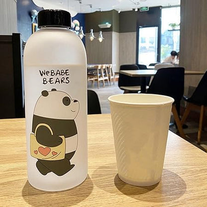 Water Bottles Cute Panda Bear Cup 1000ml with Straw Transparent Cartoon Water Bottle Drinkware Frosted Leak-proof Protein Shake